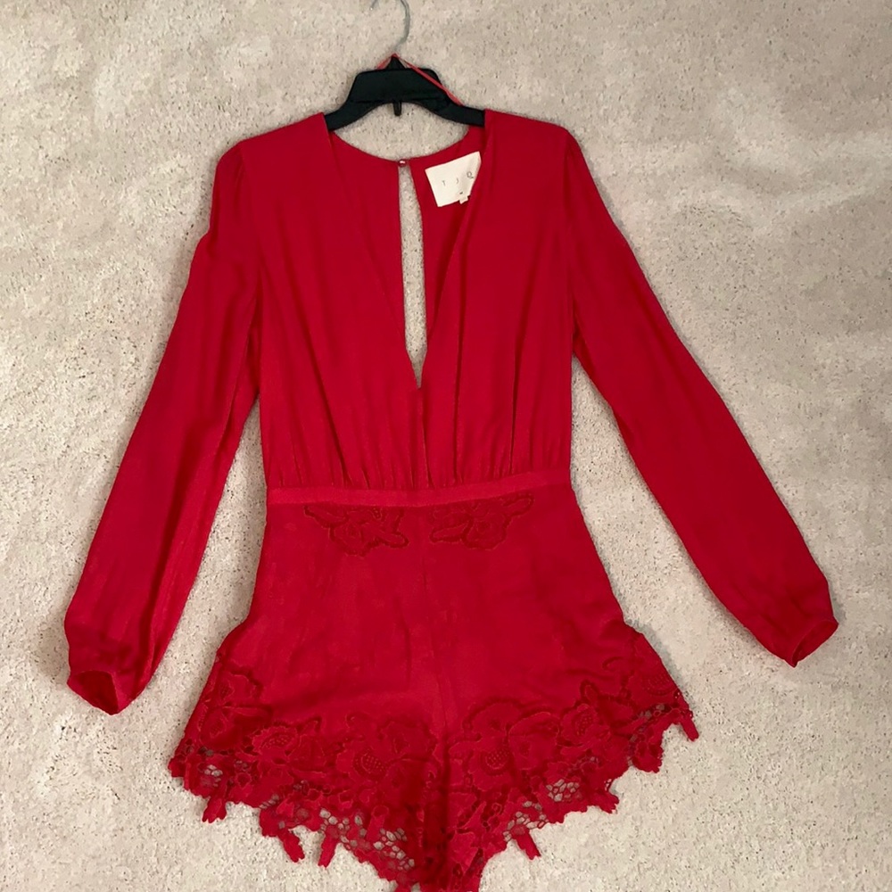 Beautiful red cotton/silk blend crochet lace romper